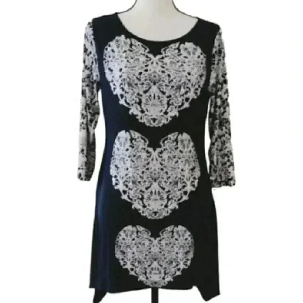 Y2K Lace Print Heart Dress Homecoming Event 90s Vintage Dress